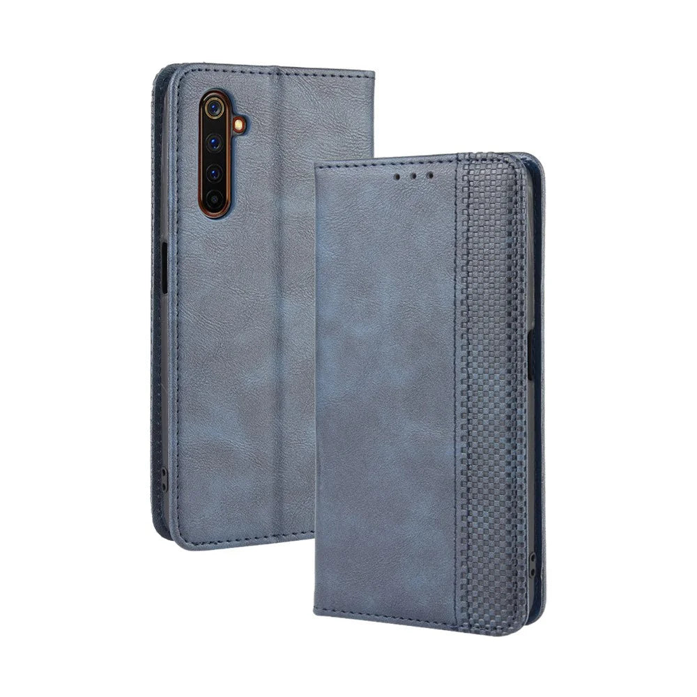 For Realme X50 Pro 5G Vintage Leather Auto-absorbed Protection Case with Wallet Stand - Blue - 2