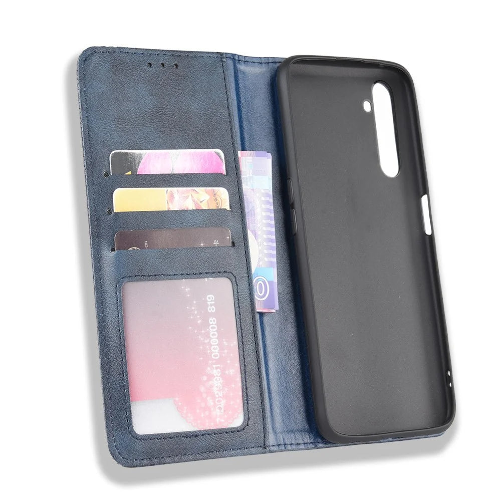 For Realme X50 Pro 5G Vintage Leather Auto-absorbed Protection Case with Wallet Stand - Blue - 5