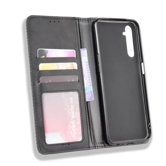 Magnetic Retro Leather with Wallet Shell for Realme 6 - Black - 4