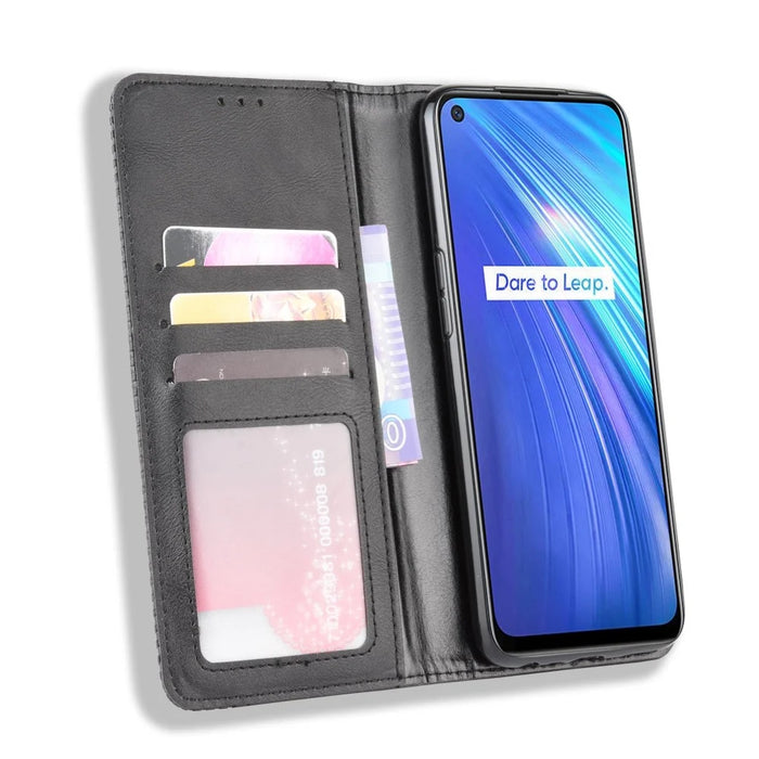 Magnetic Retro Leather with Wallet Shell for Realme 6 - Black - 5