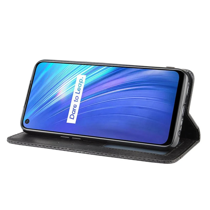 Magnetic Retro Leather with Wallet Shell for Realme 6 - Black - 6