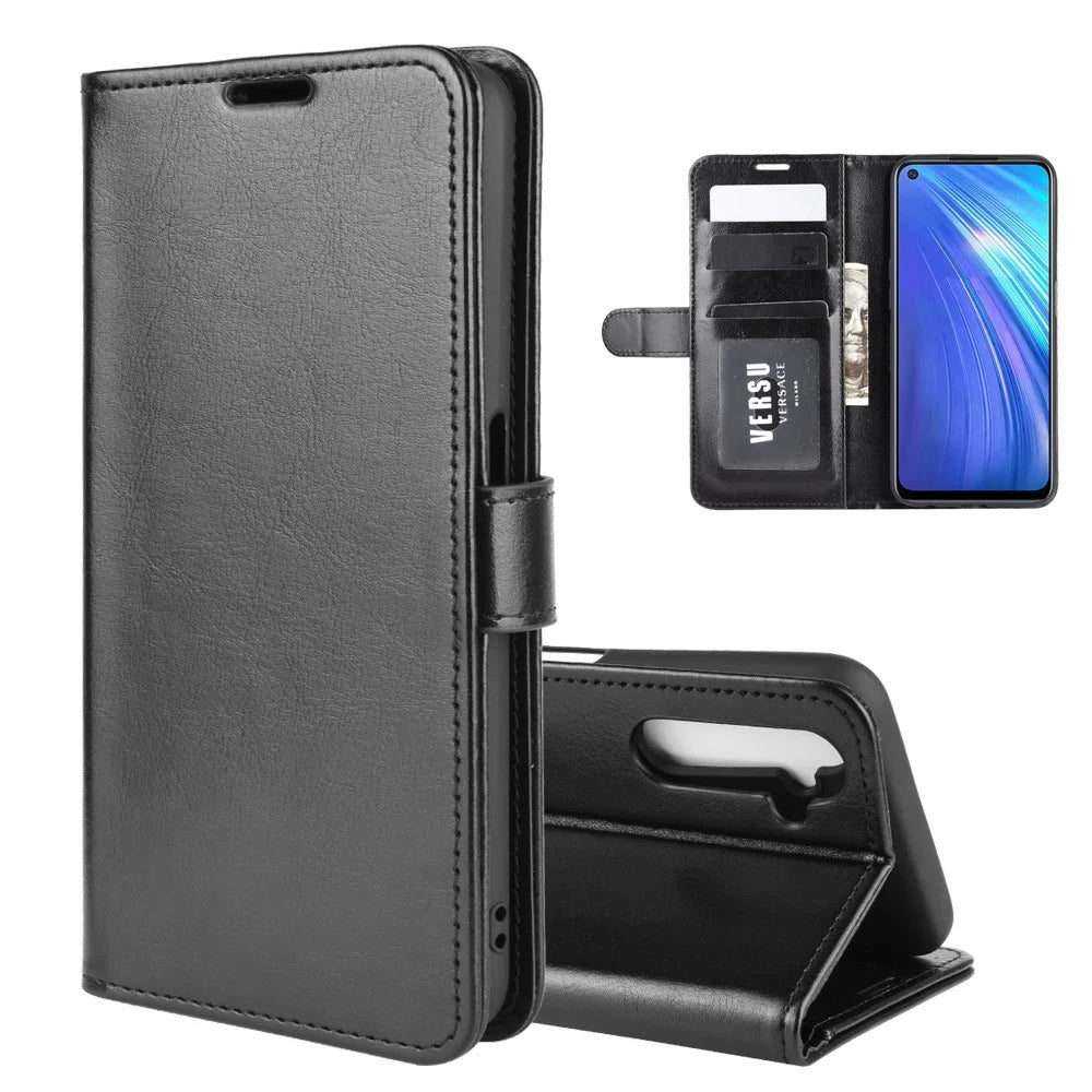 Crazy Horse with Wallet Cool Leather Stand Case for Realme 6 - Black - 1