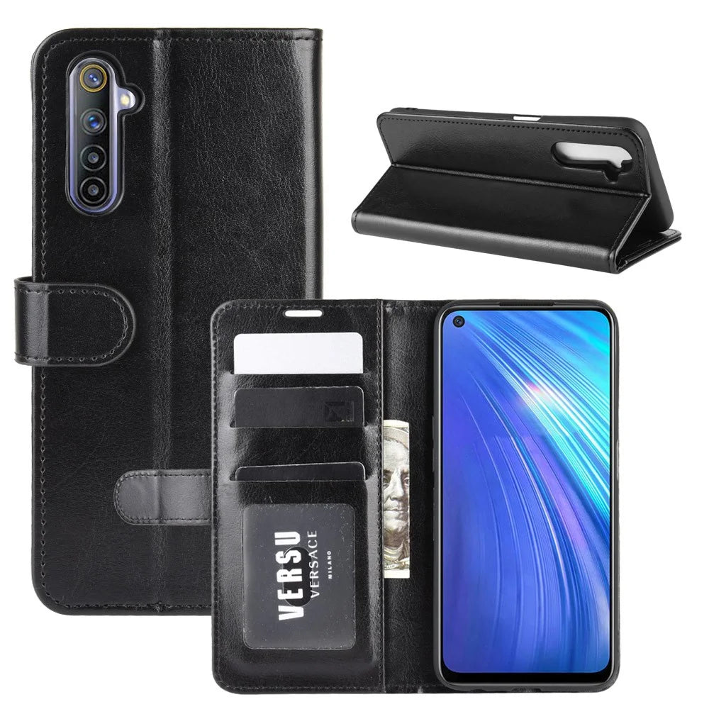 Crazy Horse with Wallet Cool Leather Stand Case for Realme 6 - Black - 2