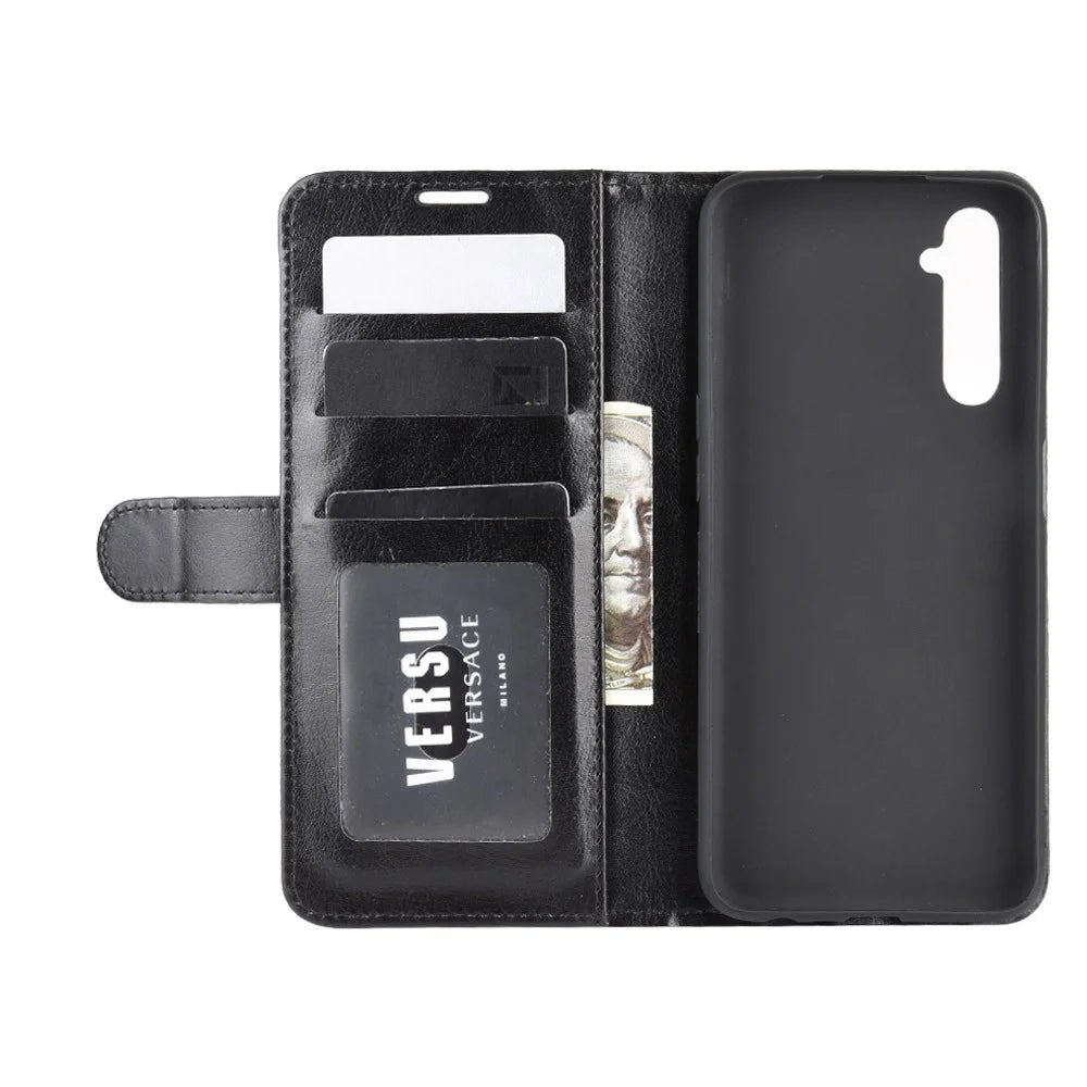 Crazy Horse with Wallet Cool Leather Stand Case for Realme 6 - Black - 6