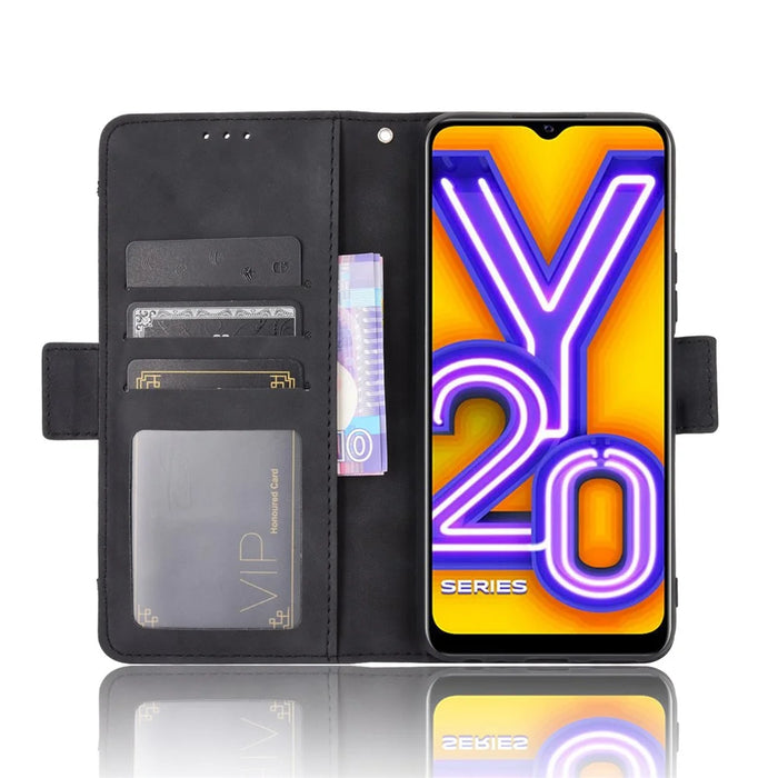 Leather Wallet Phone Cover Shell with Multiple Card-Carrying Slots for Vivo Y20 2020/Y20i - Black - 4