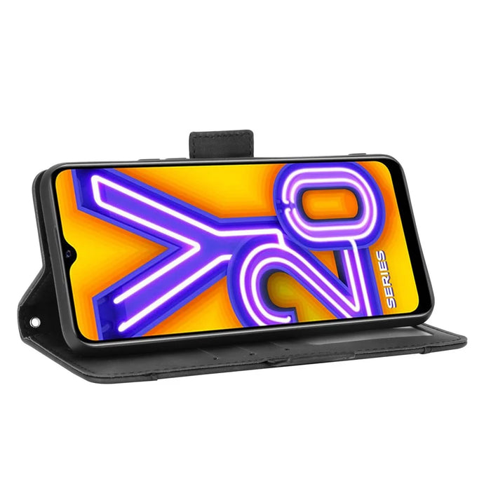 Leather Wallet Phone Cover Shell with Multiple Card-Carrying Slots for Vivo Y20 2020/Y20i - Black - 5