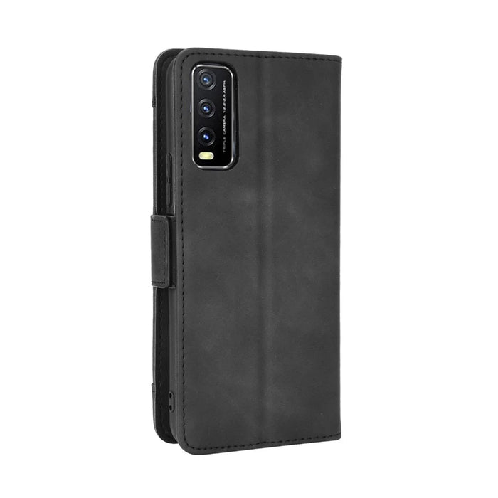 Leather Wallet Phone Cover Shell with Multiple Card-Carrying Slots for Vivo Y20 2020/Y20i - Black - 6