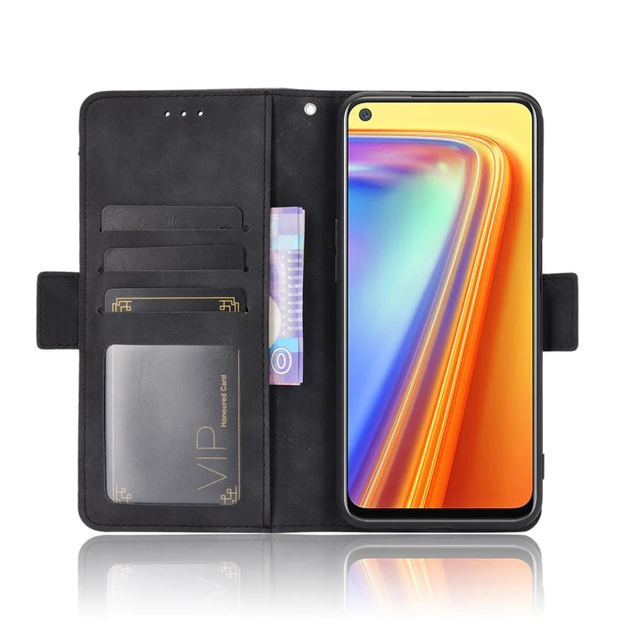 Wallet Stand Leather Case with Multiple Card Slots for Realme 7 / Realme Narzo 20 Pro - Black - 6