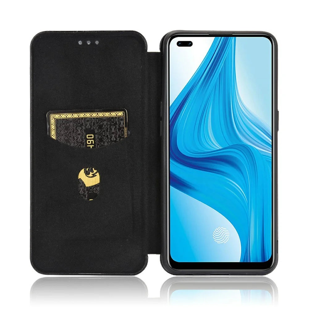 Auto-absorbed Carbon Fiber Skin Leather Phone Cover for Realme 7 Pro - Black - 4