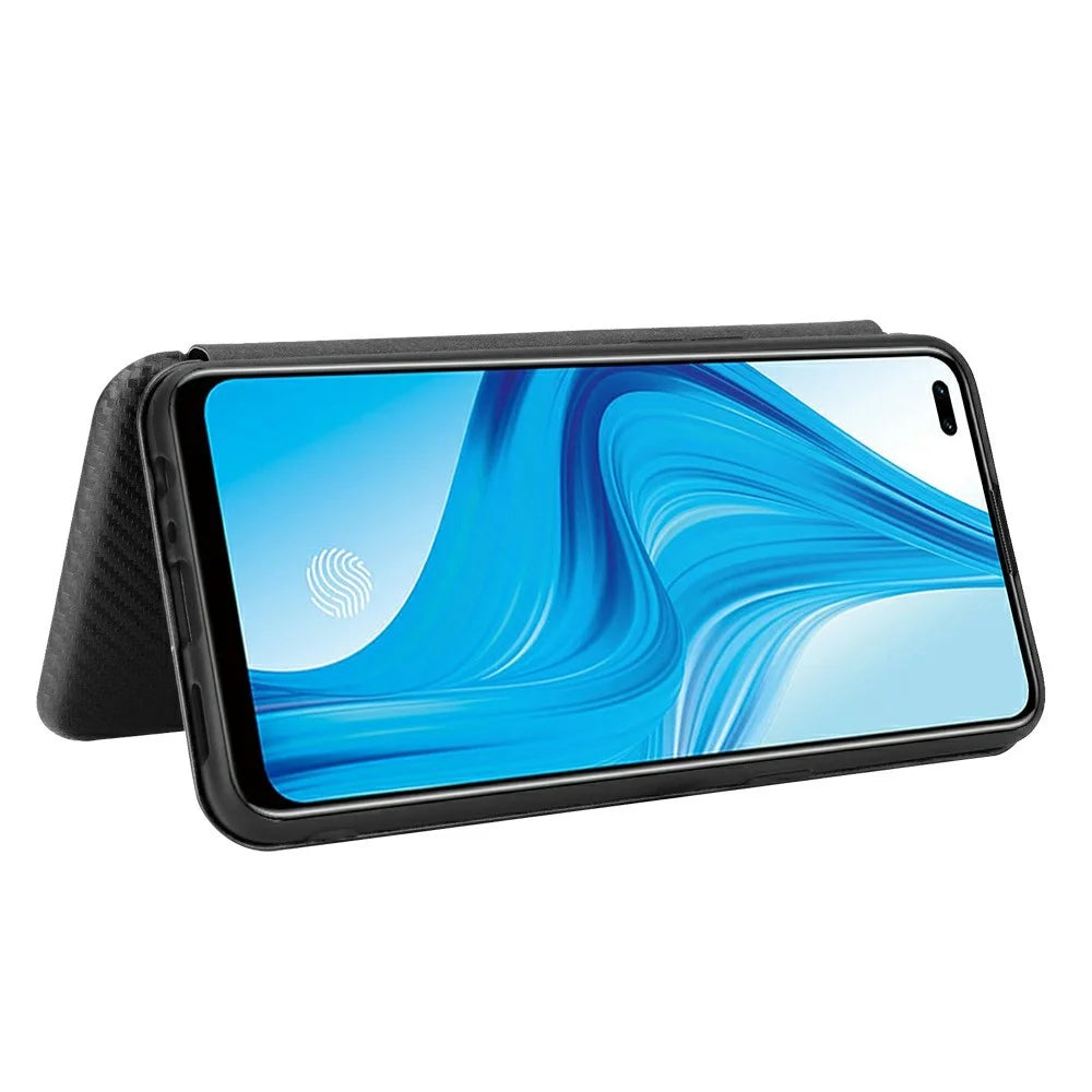 Auto-absorbed Carbon Fiber Skin Leather Phone Cover for Realme 7 Pro - Black - 5
