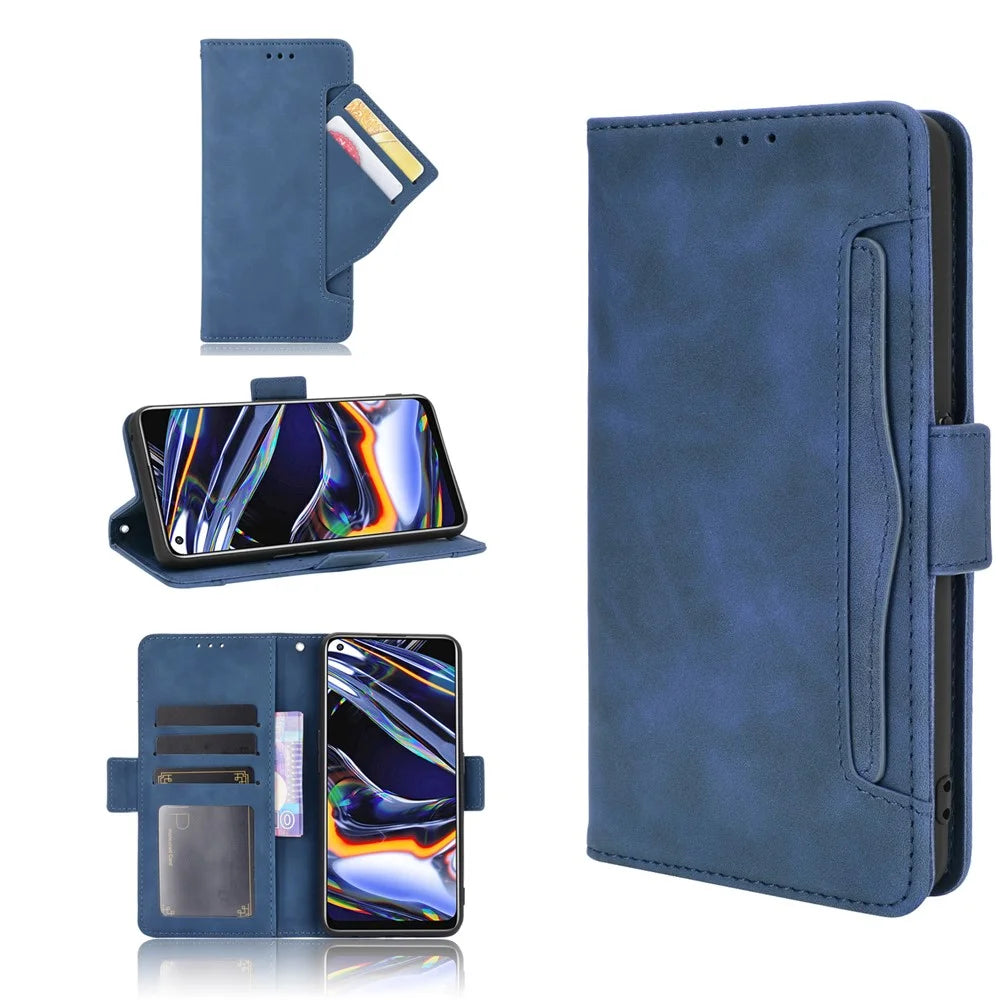 Protective Leather Case with Multiple Card Slots Phone Cover for Realme 7 Pro - Blue - 1
