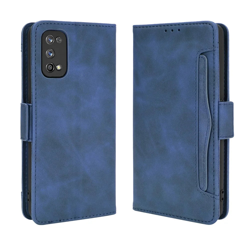 Protective Leather Case with Multiple Card Slots Phone Cover for Realme 7 Pro - Blue - 2