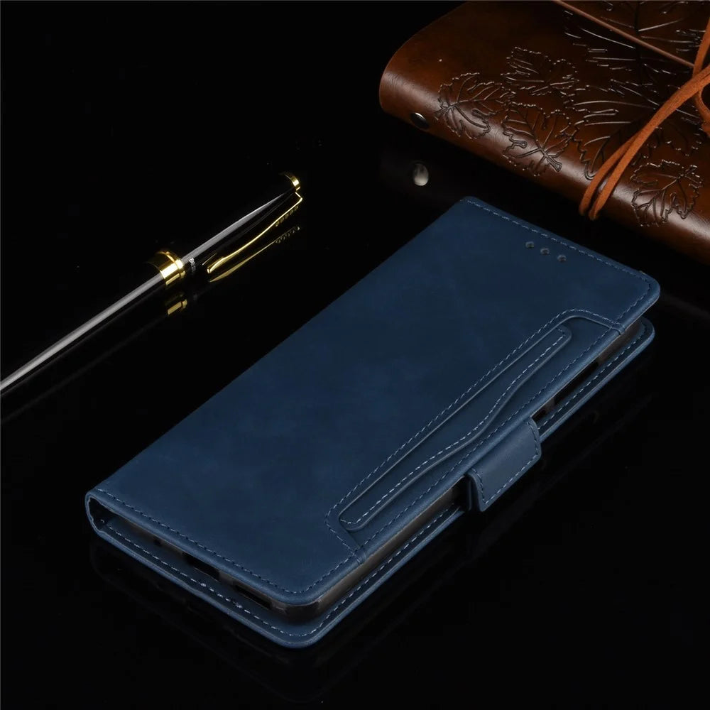 Protective Leather Case with Multiple Card Slots Phone Cover for Realme 7 Pro - Blue - 4