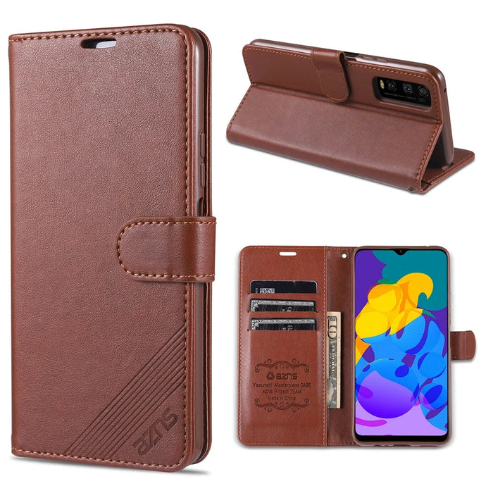 AZNS TPU + PU Leather Phone Protective Case for Vivo Y20/Y20i - Brown - 1