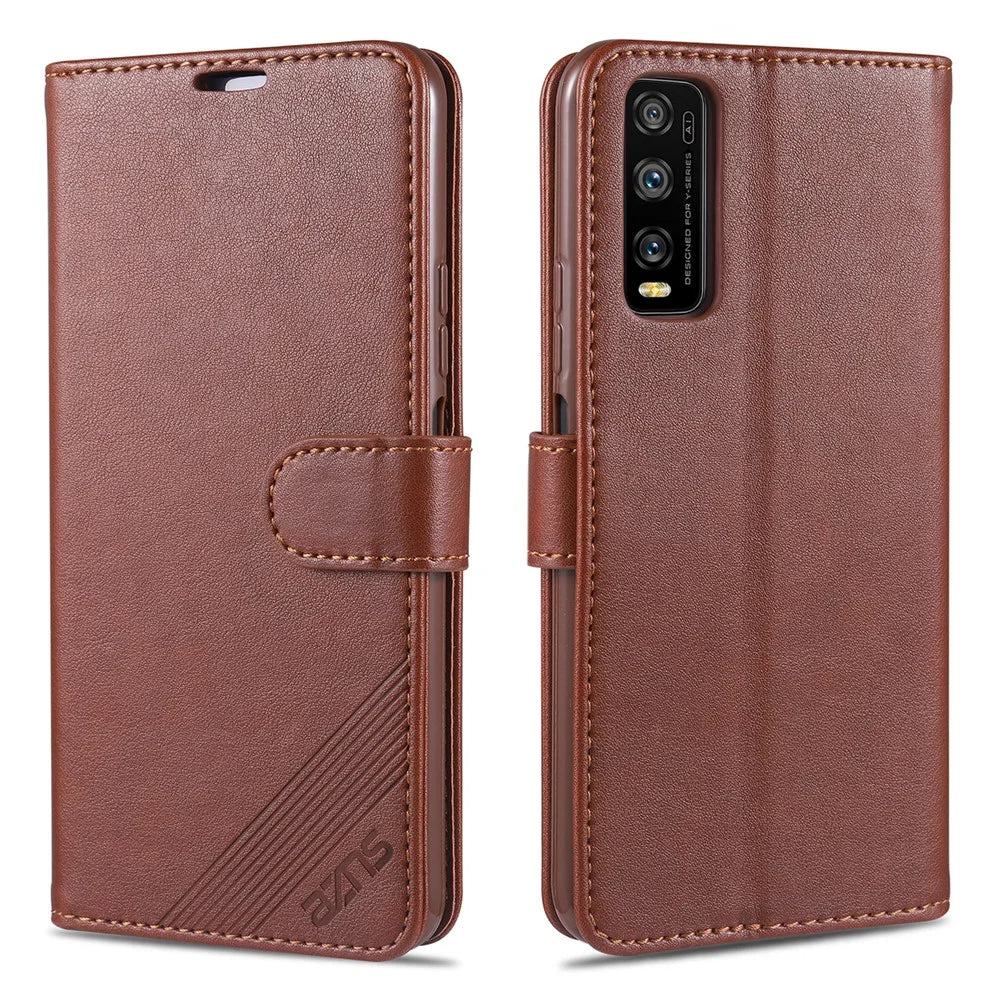 AZNS TPU + PU Leather Phone Protective Case for Vivo Y20/Y20i - Brown - 3