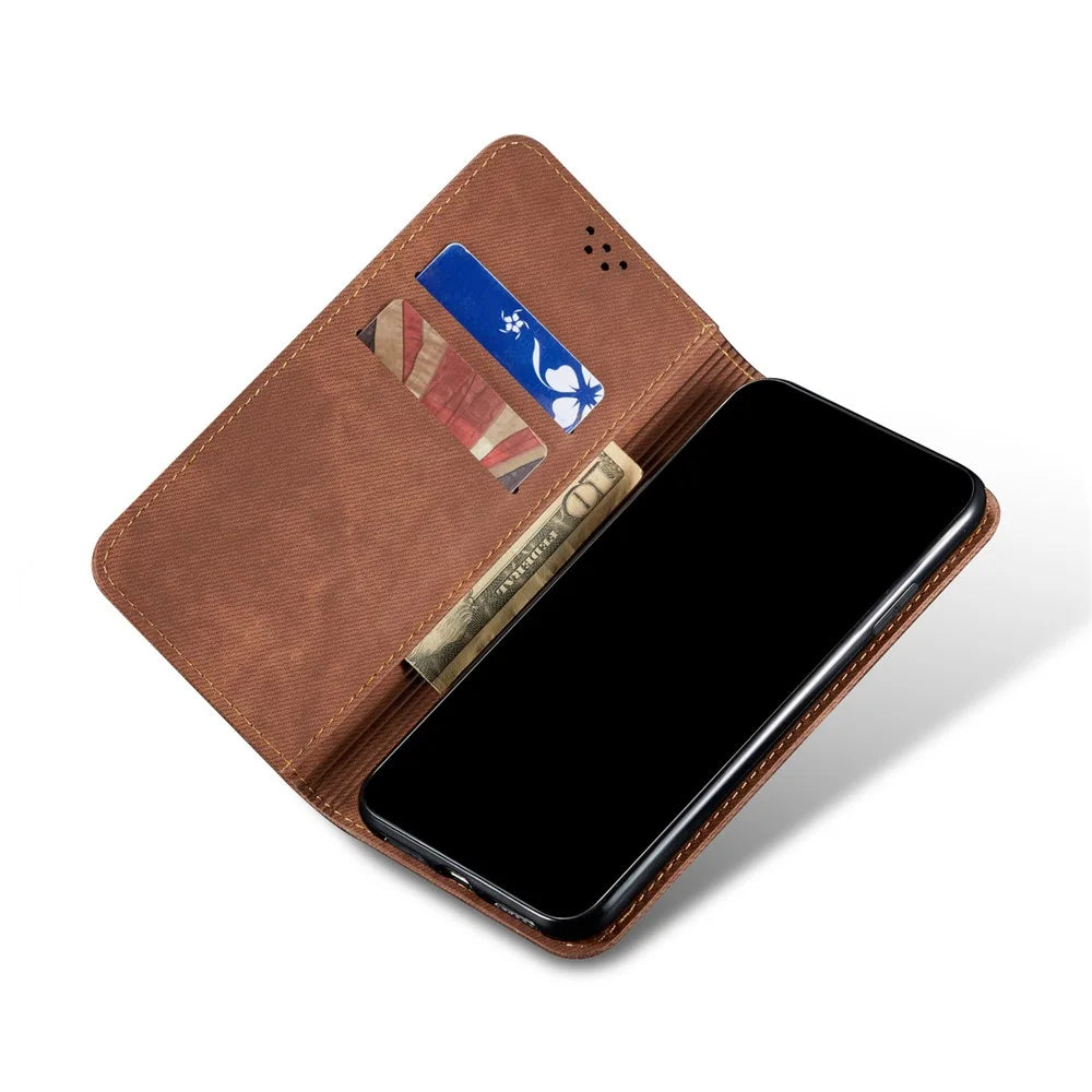 Leisure Style Jeans Cloth Texture Wallet Cell Phone Stand Leather Case for Vivo Y70 2020 - Brown - 6