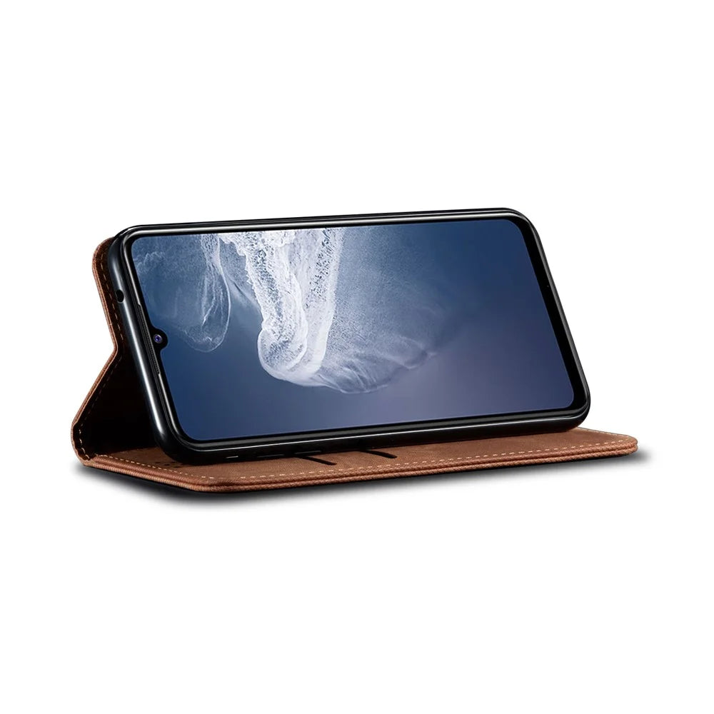 Leisure Style Jeans Cloth Texture Wallet Cell Phone Stand Leather Case for Vivo Y70 2020 - Brown - 7