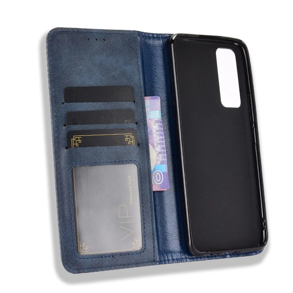 Magnetic Vintage Style Phone Case Wallet Stand Leather Cover for vivo V20 SE / vivo Y70 2020 - Blue - 3