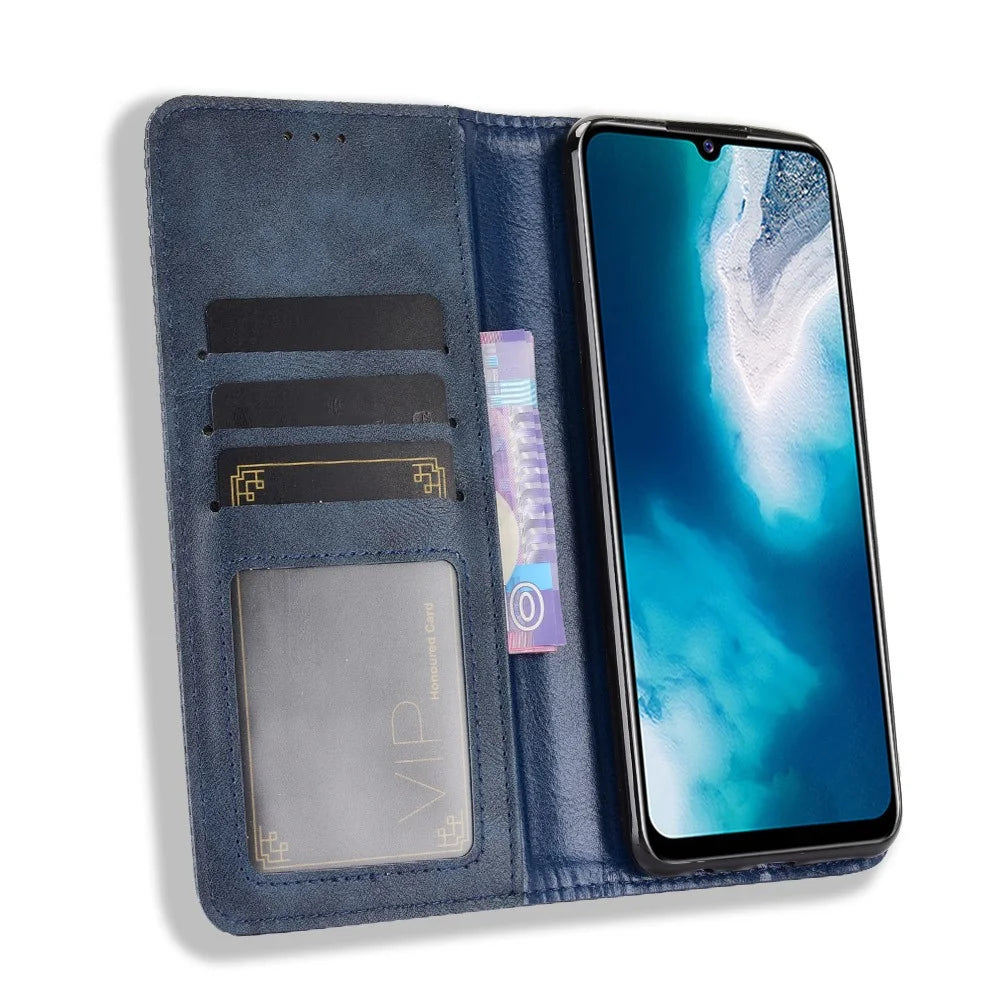 Magnetic Vintage Style Phone Case Wallet Stand Leather Cover for vivo V20 SE / vivo Y70 2020 - Blue - 4