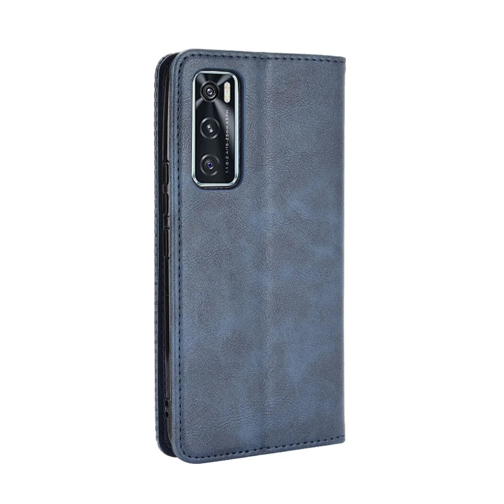 Magnetic Vintage Style Phone Case Wallet Stand Leather Cover for vivo V20 SE / vivo Y70 2020 - Blue - 6