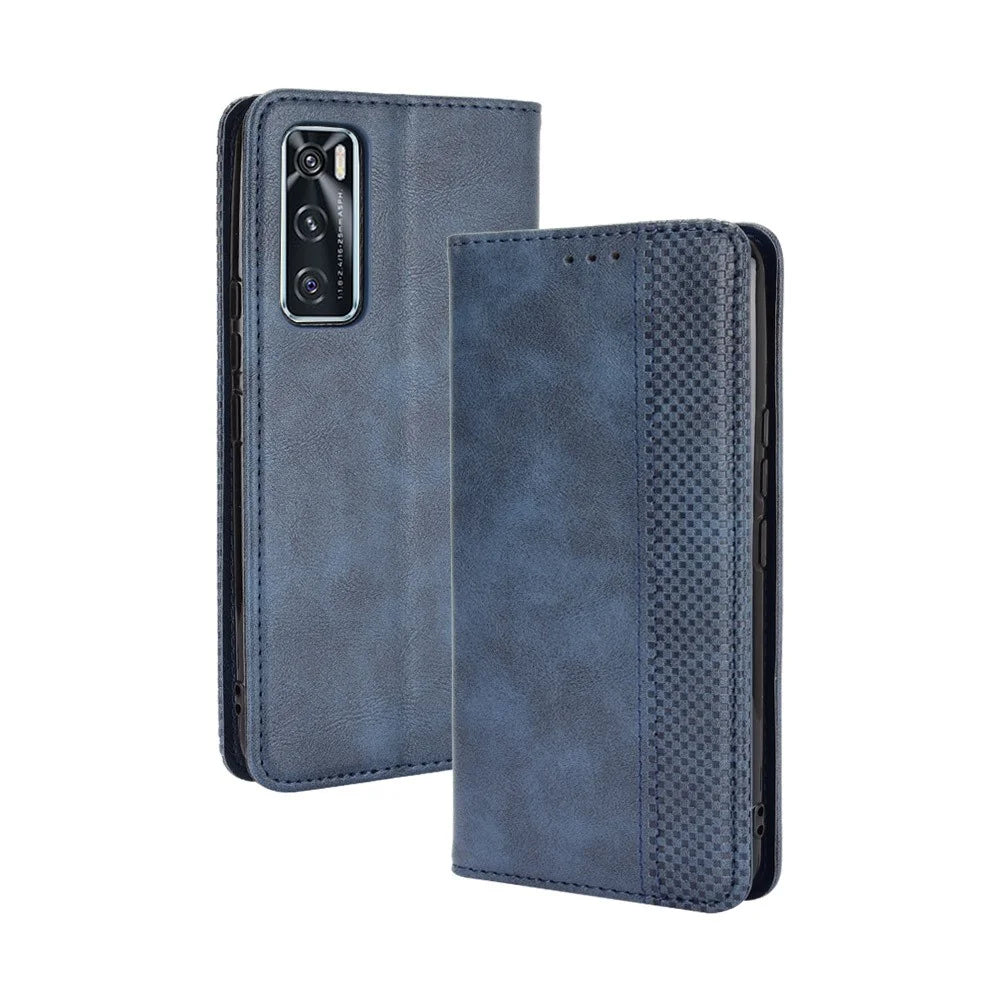 Magnetic Vintage Style Phone Case Wallet Stand Leather Cover for vivo V20 SE / vivo Y70 2020 - Blue - 7