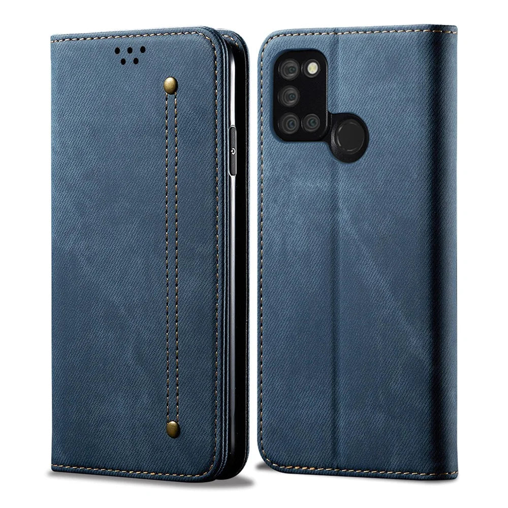 Jeans Cloth Texture Leisure Style Cell Phone Leather Case with Wallet and Stand for Realme 7i (Asia) - Blue - 2