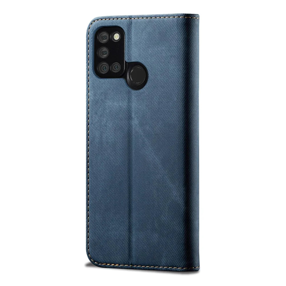 Jeans Cloth Texture Leisure Style Cell Phone Leather Case with Wallet and Stand for Realme 7i (Asia) - Blue - 4