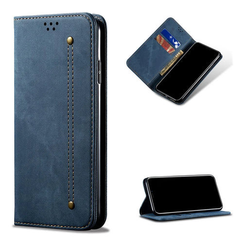 Jeans Cloth Texture Leisure Style Cell Phone Leather Case with Wallet and Stand for Realme 7 (Asia)/(Global) - Blue - 1