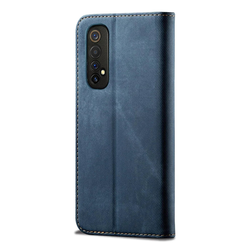 Jeans Cloth Texture Leisure Style Cell Phone Leather Case with Wallet and Stand for Realme 7 (Asia)/(Global) - Blue - 4