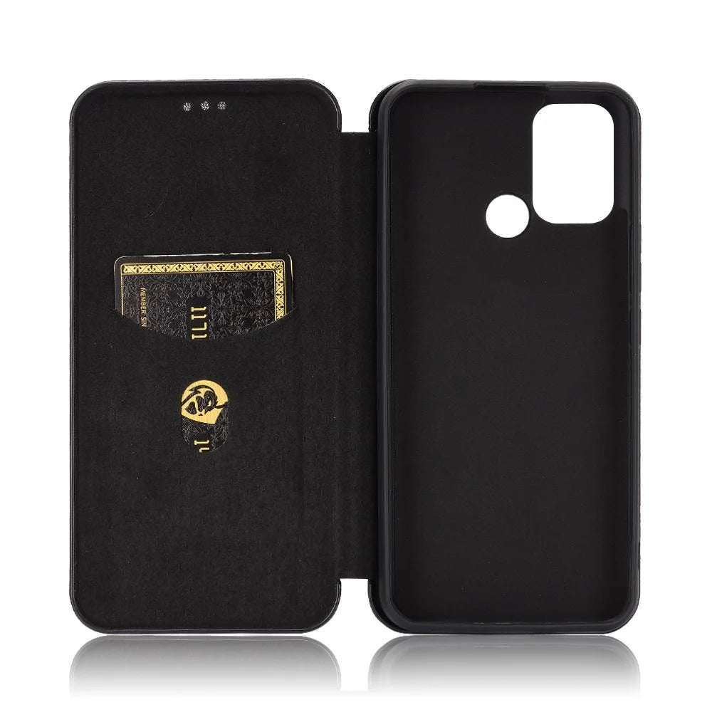 Auto-absorbed Carbon Fiber Leather Case with Card Holder for Realme 7i (Asia)/C17 - Black - 3