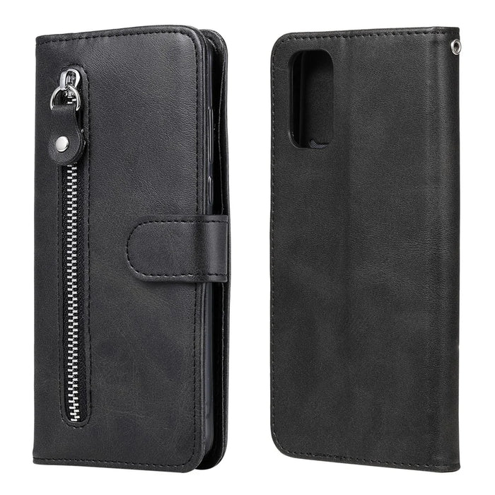 Zipper Pocket Leather Wallet Stand Case for Realme 7 Pro - Black - 2