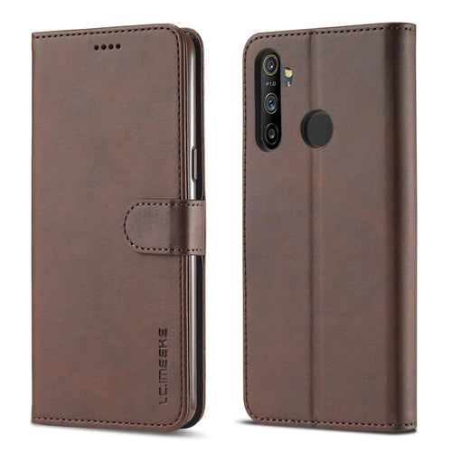 LC.IMEEKE Wallet Stand Leather Shell Phone Cover Case for Realme C3/Realme 5/Realme 5s/Realme 5i/C3i(With the Fingerprint Hole)/Realme 6i(Philippines Version)/Realme Narzo - Brown - 1