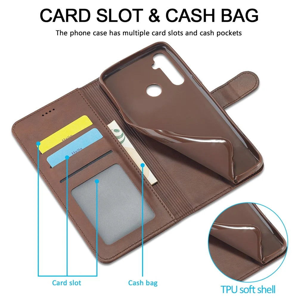 LC.IMEEKE Wallet Stand Leather Shell Phone Cover Case for Realme C3/Realme 5/Realme 5s/Realme 5i/C3i(With the Fingerprint Hole)/Realme 6i(Philippines Version)/Realme Narzo - Brown - 7