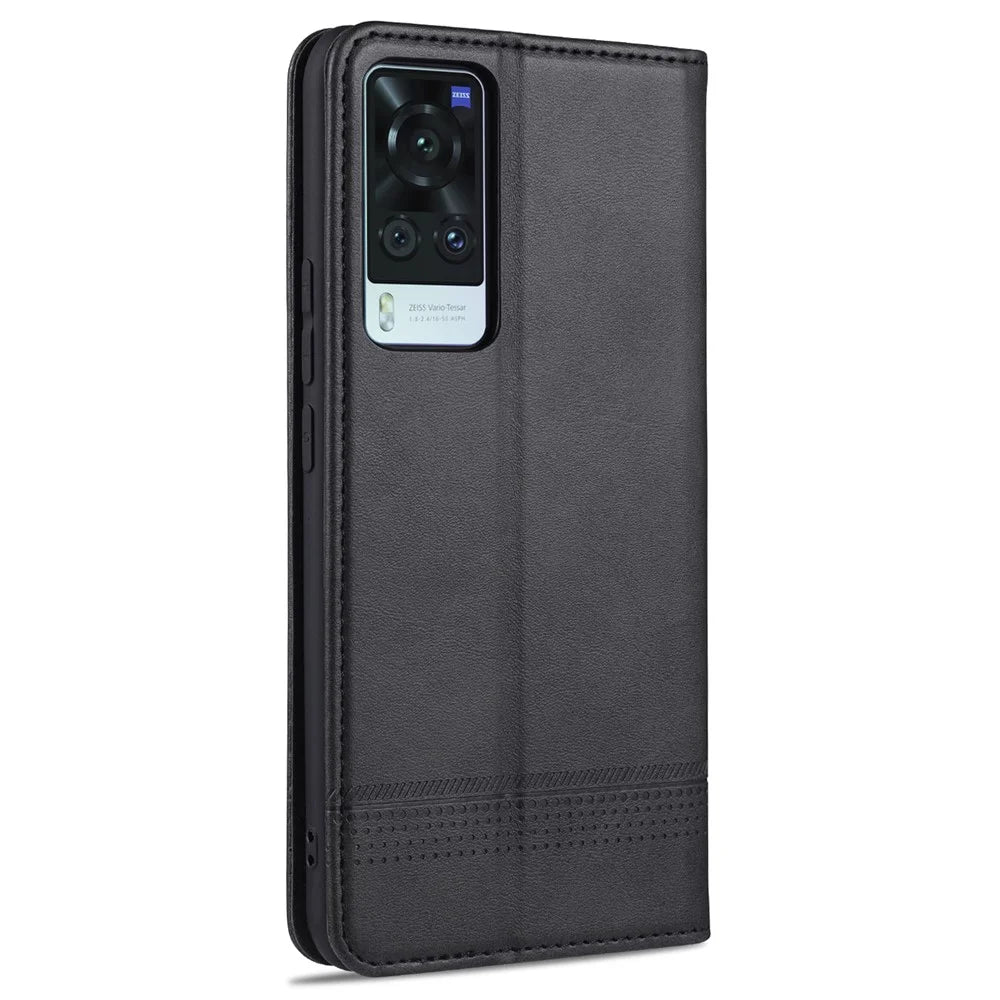 AZNS Auto-absorbed Magnetic Stand Wallet Leather Mobile Shell Case for vivo X60 5G - Black - 3