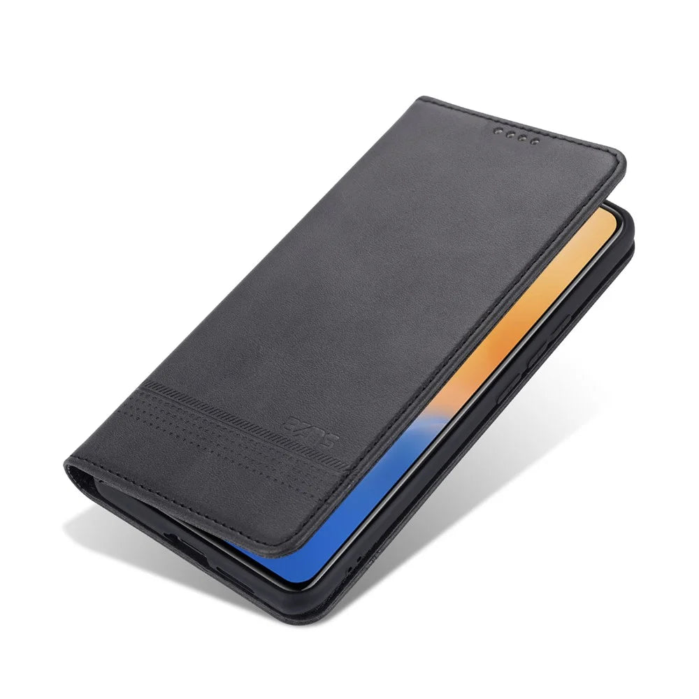 AZNS Auto-absorbed Magnetic Stand Wallet Leather Mobile Shell Case for vivo X60 5G - Black - 4