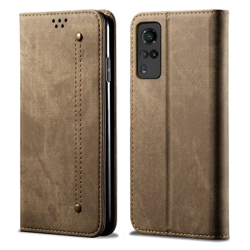Jeans Cloth Texture Leather Wallet Stand Case for vivo Y51 2020 (Indian Version) / vivo Y31 - Green - 1