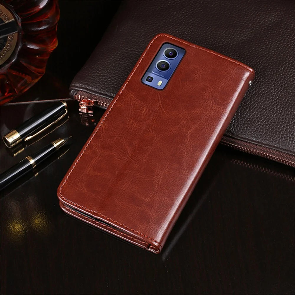 IDEWEI Crazy Horse Texture Leather Phone Cover Case with Wallet Stand for vivo Y72 5G - Brown - 4