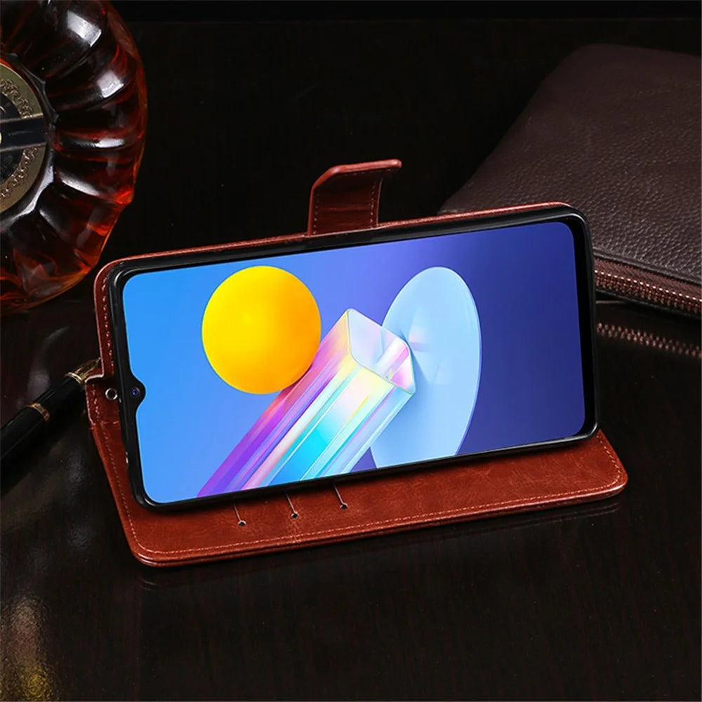 IDEWEI Crazy Horse Texture Leather Phone Cover Case with Wallet Stand for vivo Y72 5G - Brown - 6