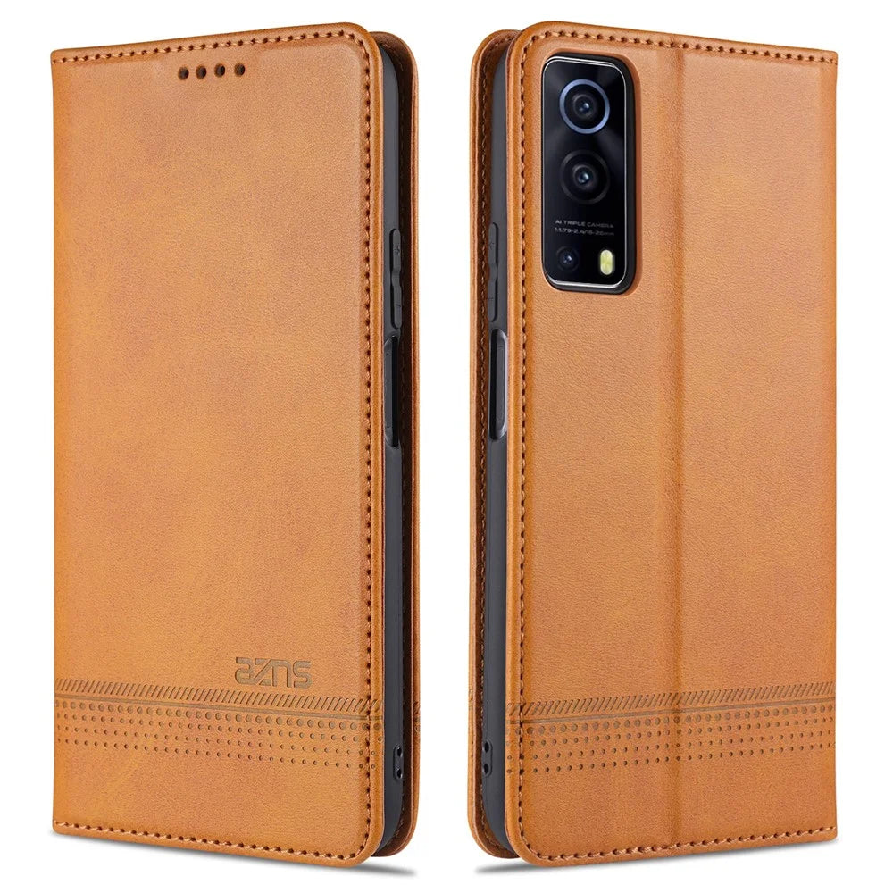 AZNS Stand Wallet Auto-absorbed Magnetic Leather Case for vivo Y72 5G / iQOO Z3 - Brown - 1