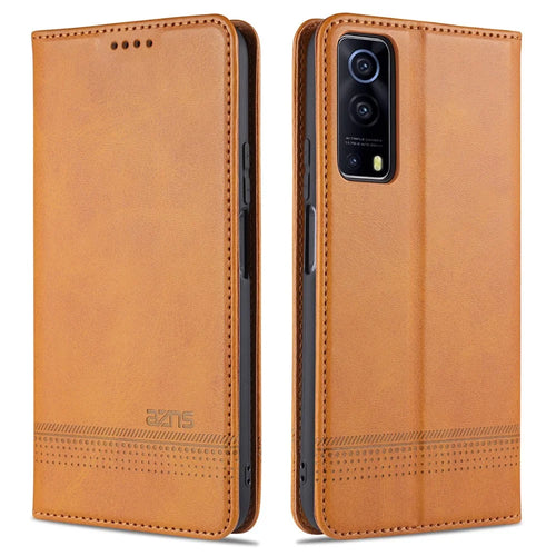AZNS Stand Wallet Auto-absorbed Magnetic Leather Case for vivo Y72 5G / iQOO Z3 - Brown - 1