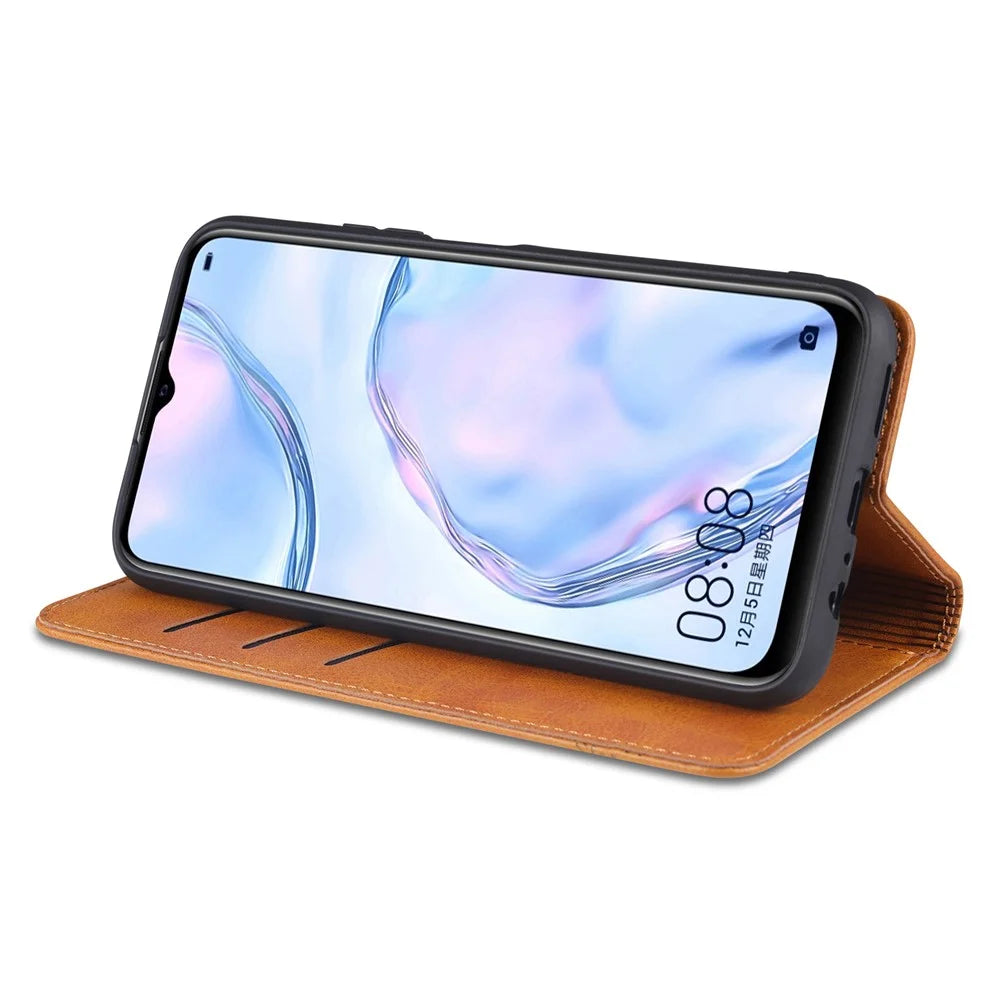 AZNS Stand Wallet Auto-absorbed Magnetic Leather Case for vivo Y72 5G / iQOO Z3 - Brown - 3