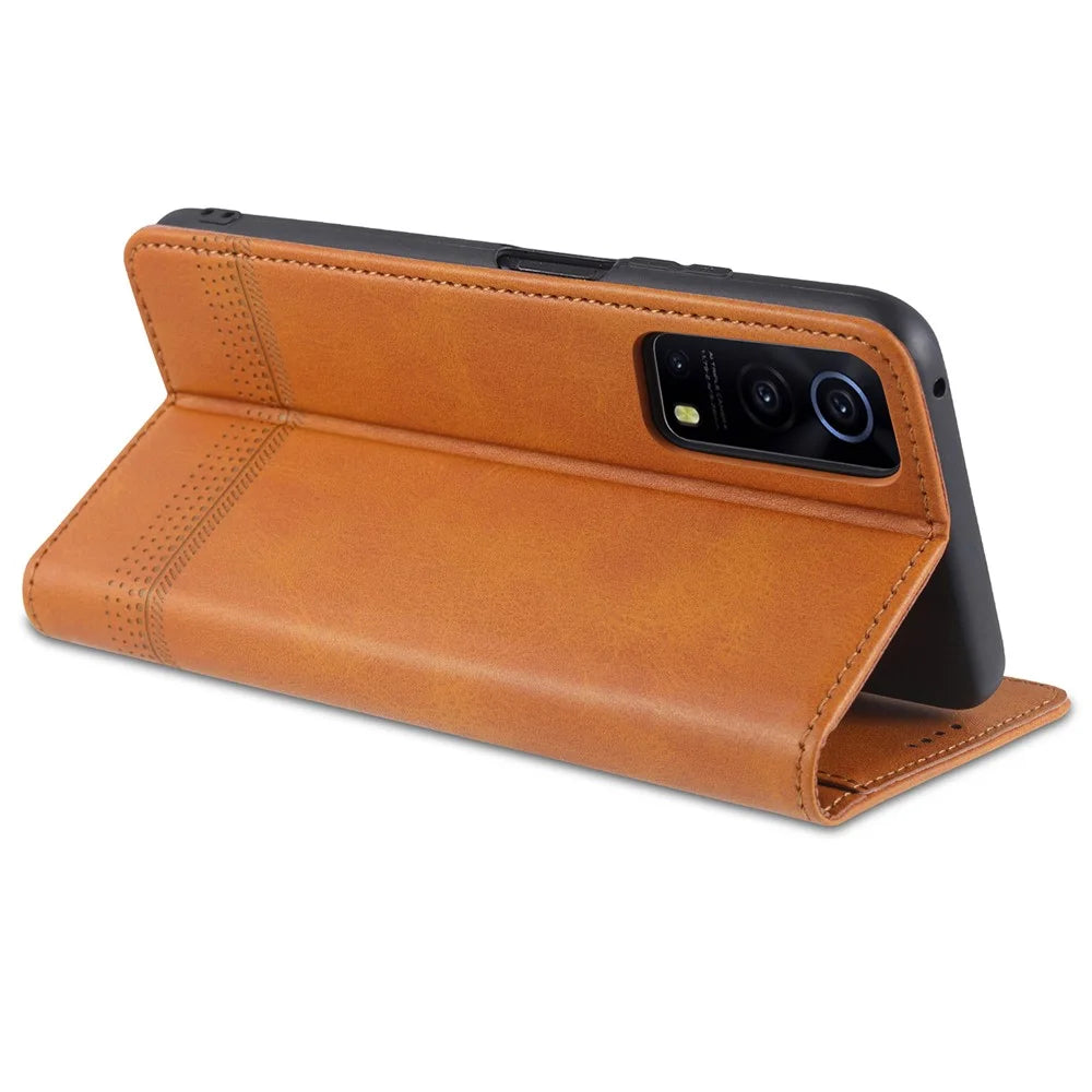 AZNS Stand Wallet Auto-absorbed Magnetic Leather Case for vivo Y72 5G / iQOO Z3 - Brown - 4