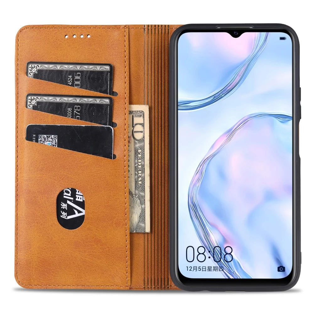 AZNS Stand Wallet Auto-absorbed Magnetic Leather Case for vivo Y72 5G / iQOO Z3 - Brown - 5