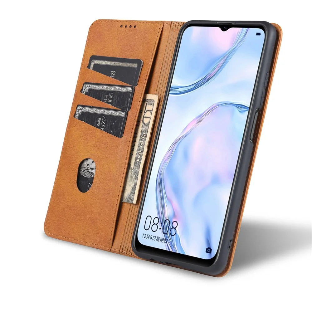 AZNS Stand Wallet Auto-absorbed Magnetic Leather Case for vivo Y72 5G / iQOO Z3 - Brown - 6