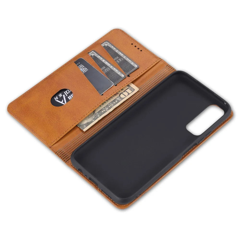 AZNS Stand Wallet Auto-absorbed Magnetic Leather Case for vivo Y72 5G / iQOO Z3 - Brown - 7