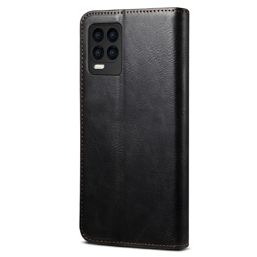 Oil-Waxy Leather Phone Cover with Wallet Stand for Realme 8/8 Pro - Black - 3