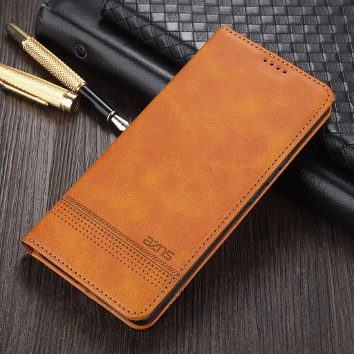 AZNS Auto-absorbed Magnetic Stand Wallet Case Leather Phone Shell for Realme 8/8 Pro - Brown - 2