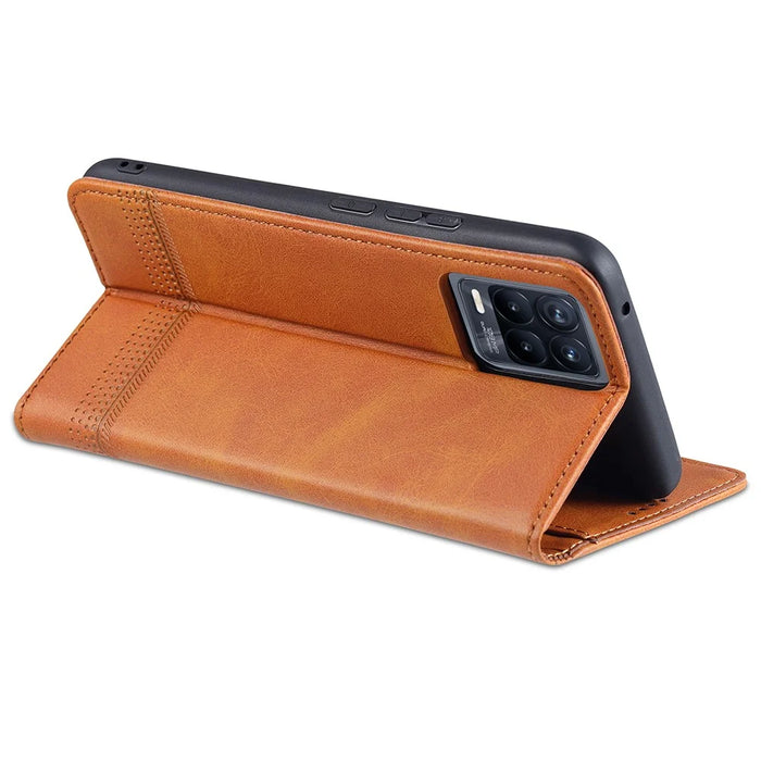 AZNS Auto-absorbed Magnetic Stand Wallet Case Leather Phone Shell for Realme 8/8 Pro - Brown - 4