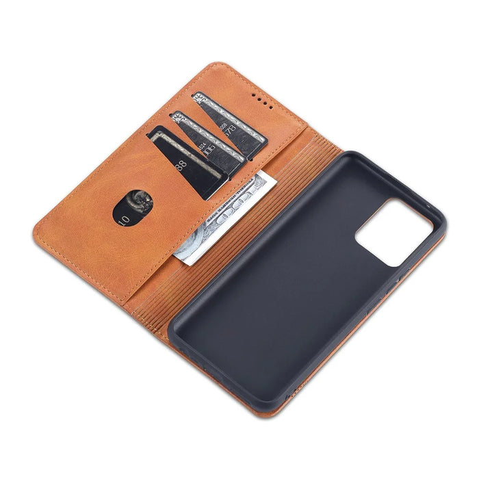 AZNS Auto-absorbed Magnetic Stand Wallet Case Leather Phone Shell for Realme 8/8 Pro - Brown - 6