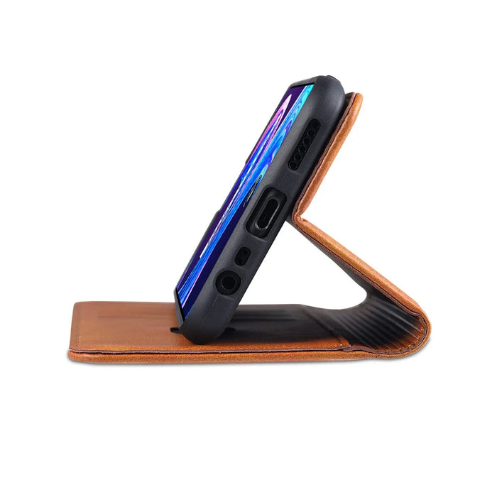AZNS Auto-absorbed Magnetic Stand Wallet Case Leather Phone Shell for Realme 8/8 Pro - Brown - 7